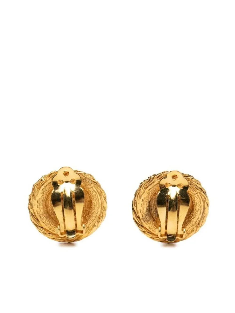 Chanel CC Logo Lion Motif Earrings Gold Plated Rhinestone